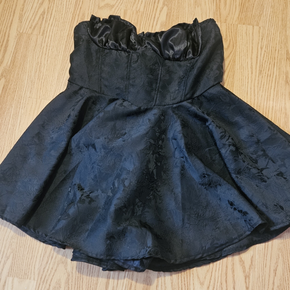 Black Strapless Floral Dress
